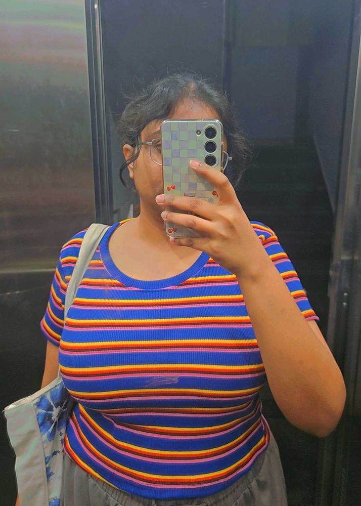 Blue Striped Cropped Top