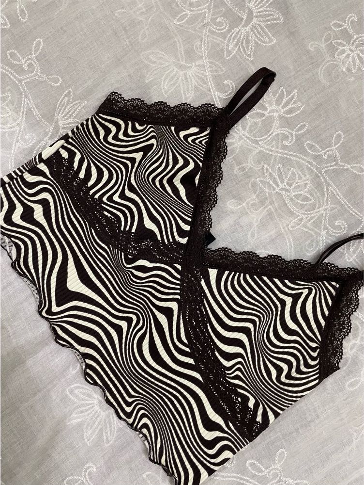 Zebra Print Lace Trim Cami Top