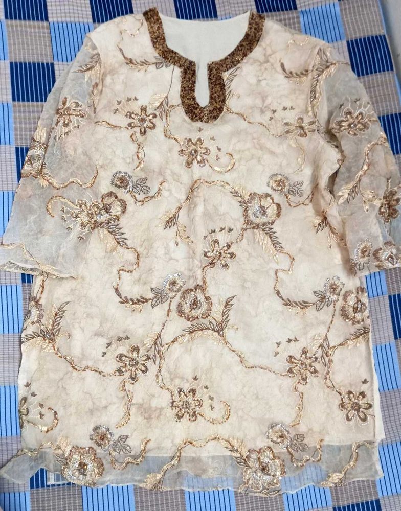 Golden Cream Kurta Set For Party