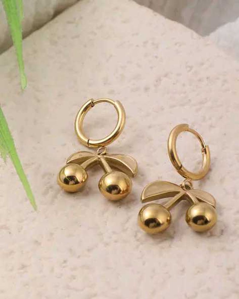 Women Gold Cherry Shaped Charm Hoop Earrings
