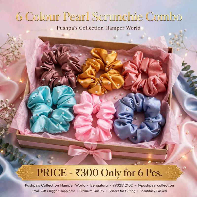 6 Colour Pearl Scrunchie Combo