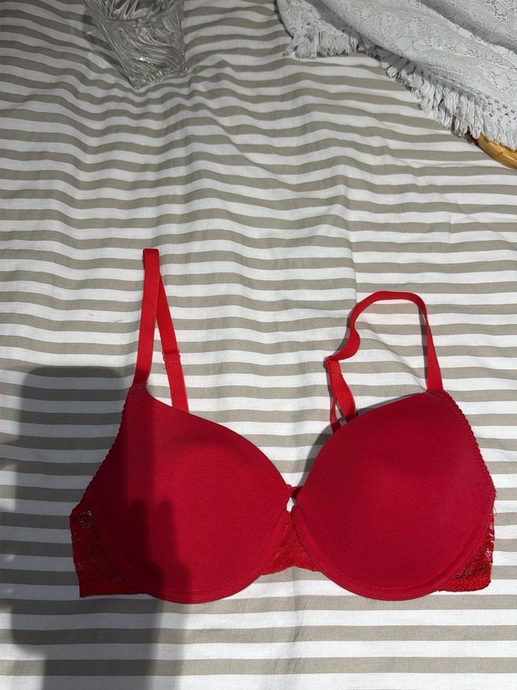 Red Lace Trim Bra