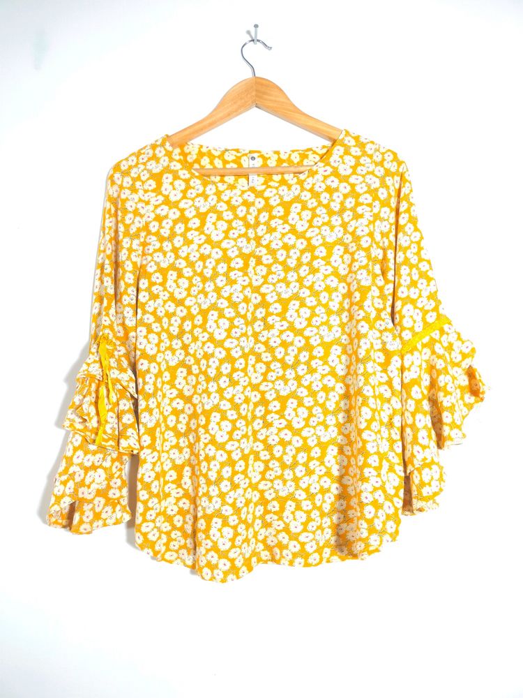Gold With White Floral Printed Tops (Women's)