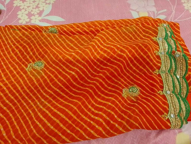 Vibrant Orange Leheriya Saree with blouse