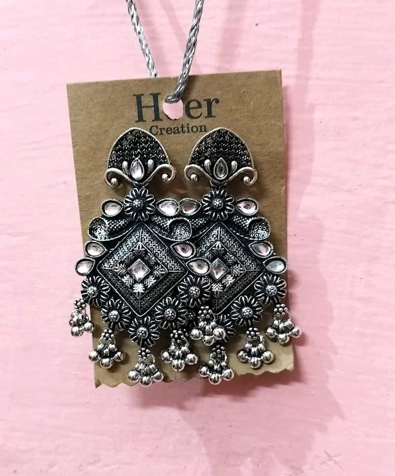 Bohemian Oxidised Jhumka Earrings