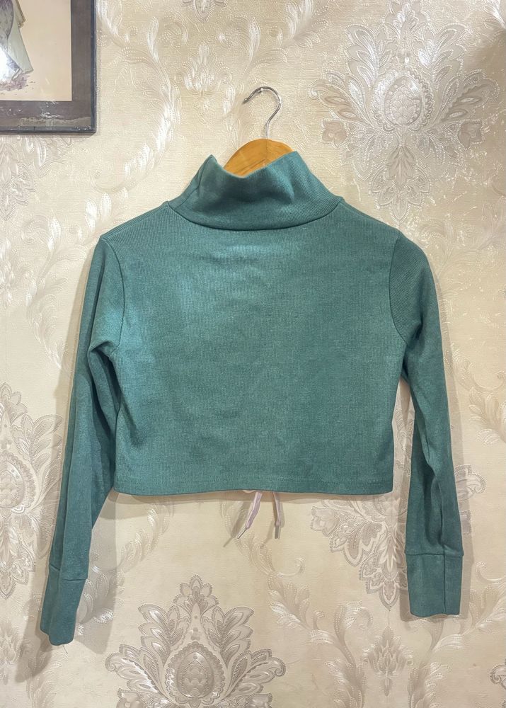 Green Turtleneck Crop Top