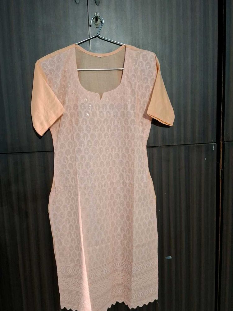 Peach Embroidered Kurta