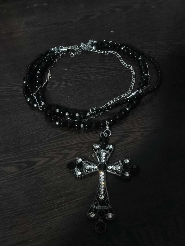 Gothic Cross Layered Beaded Necklace 🦇🕷️