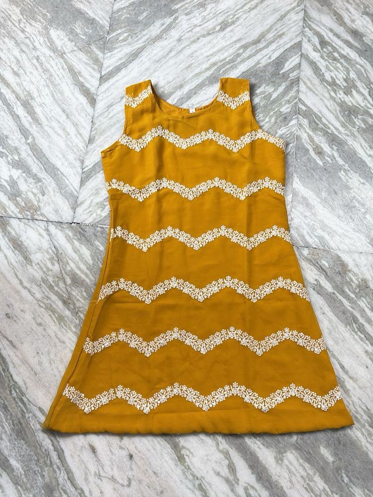 Yellow Kurta with White Embroidery