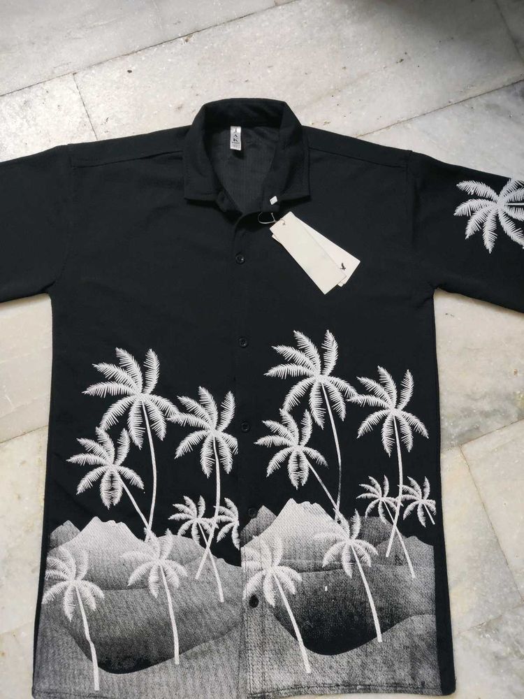 Men’s Black Palm Tree Graphic Short-Sleeve Casual
