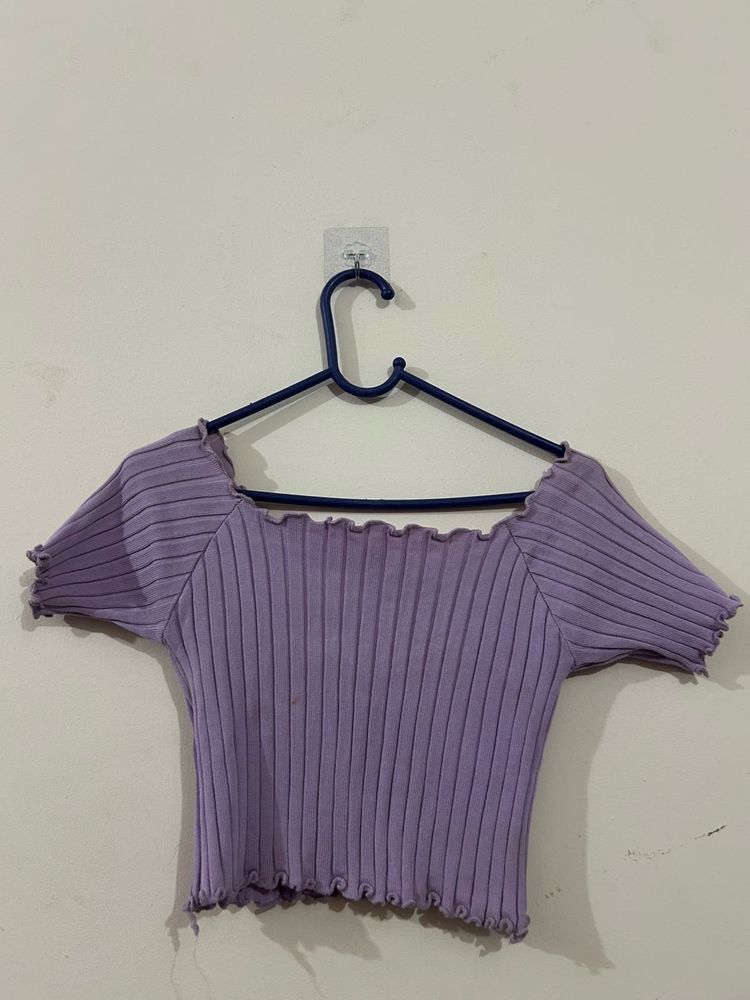 Lavender Ribbed Off-Shoulder Top