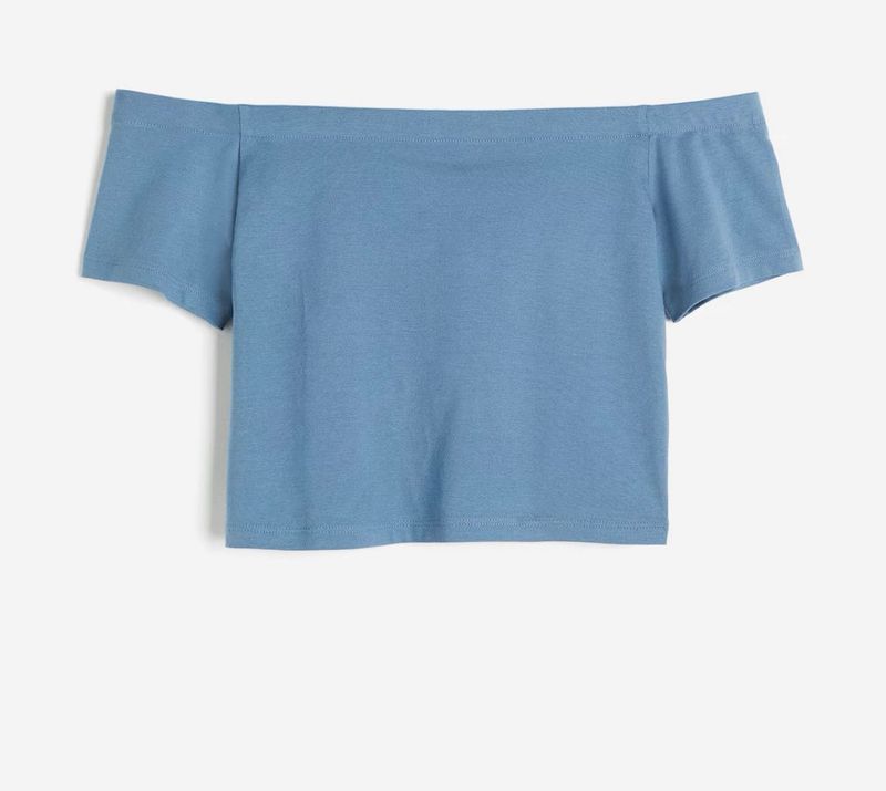 Blue Off-Shoulder Crop Top