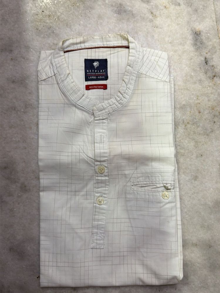 Men's White Checkered Kurta