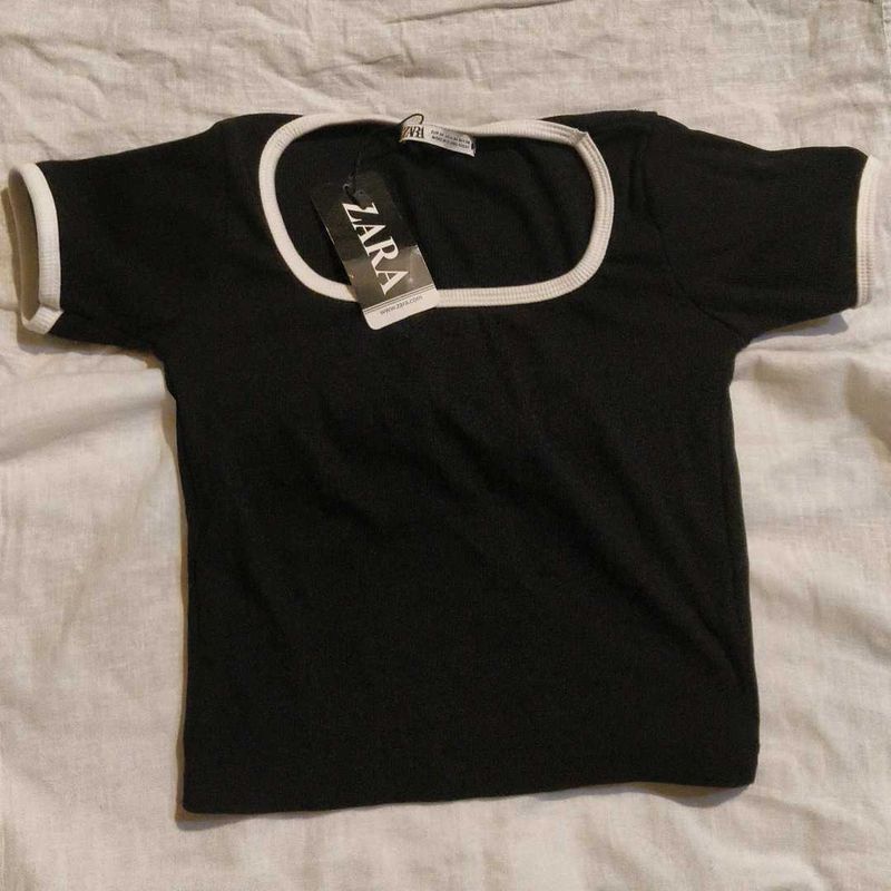 ZARA Black Contrast Trim Top