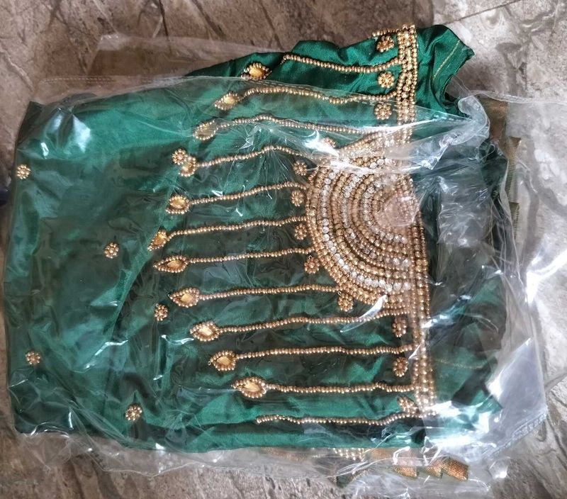 Embellished Emerald Green Silk Blouse