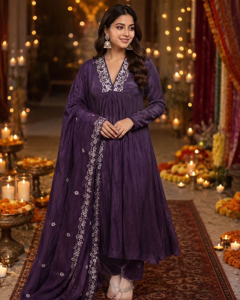 Elegant Embroidered Purple Dress