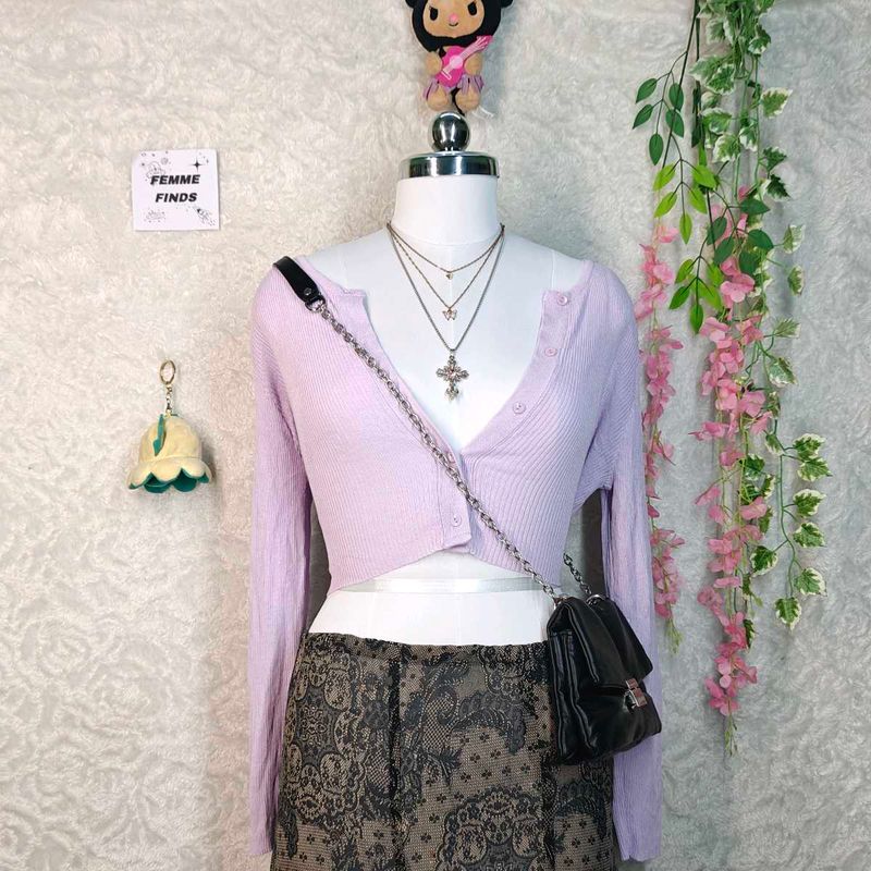 Cropped Cardigan with Button Detail