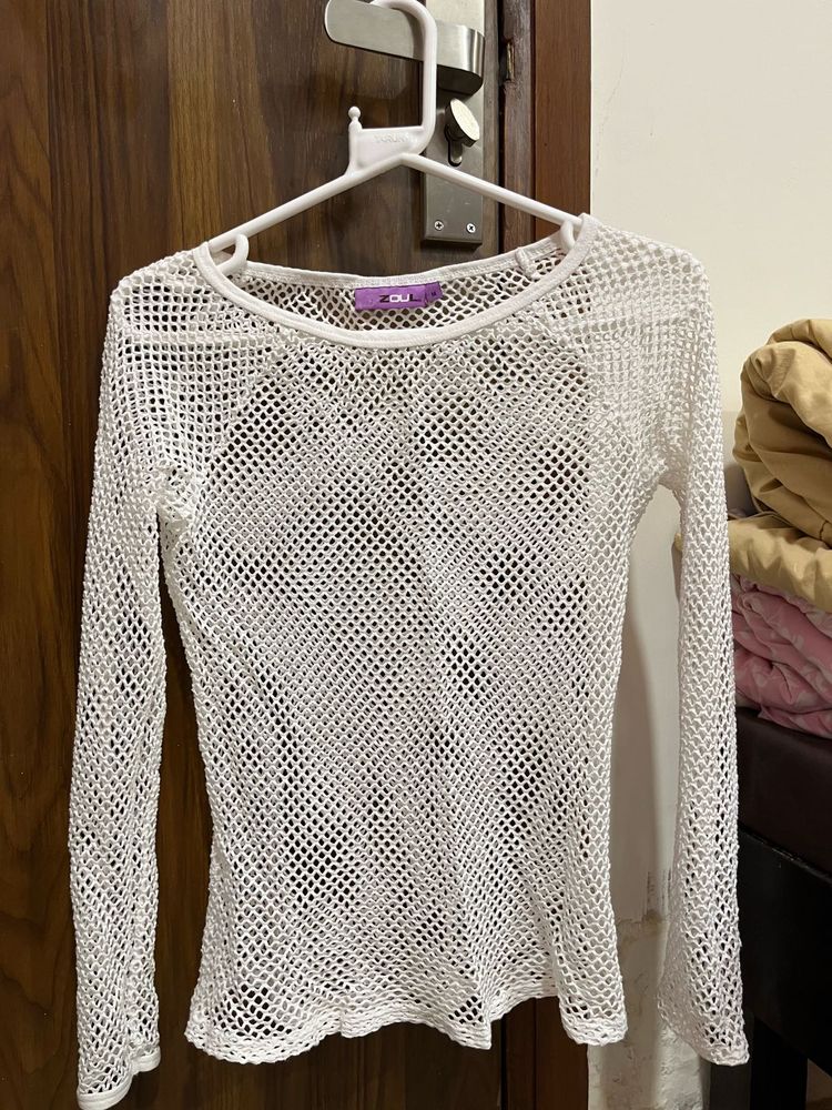 Open-Knit Mesh Top