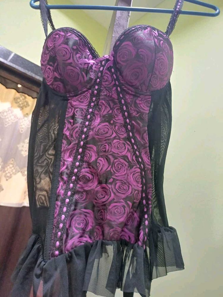 Sheer Rose Print Corset Lingerie