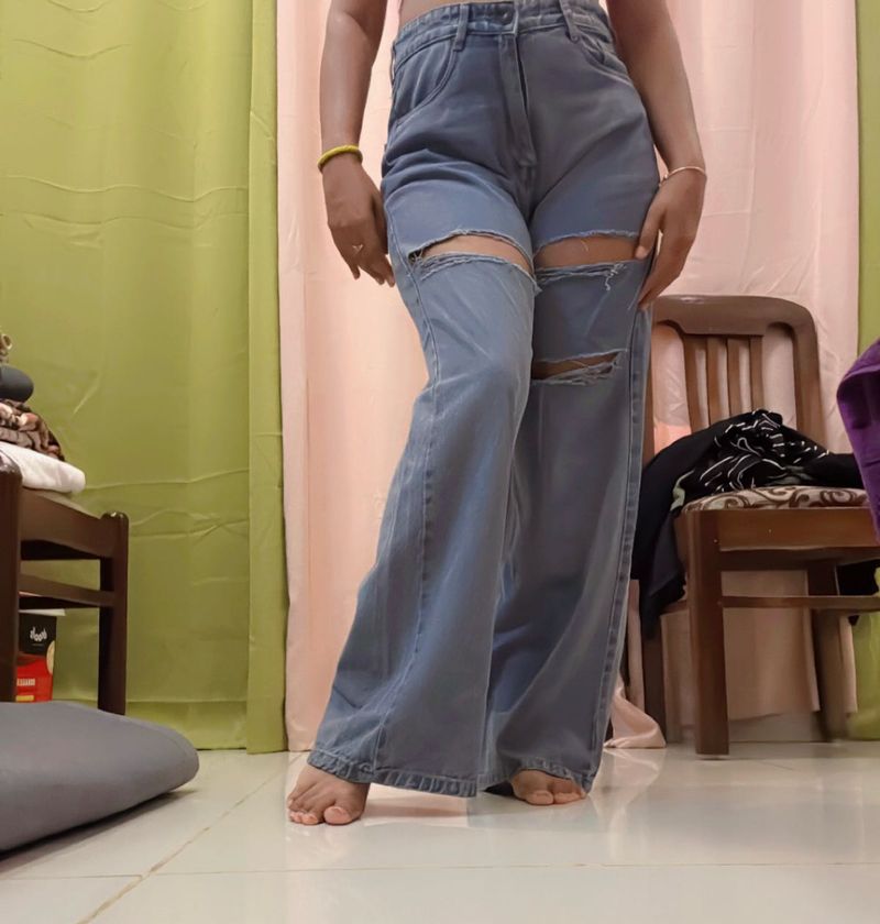 Distressed Wide-Leg Jeans