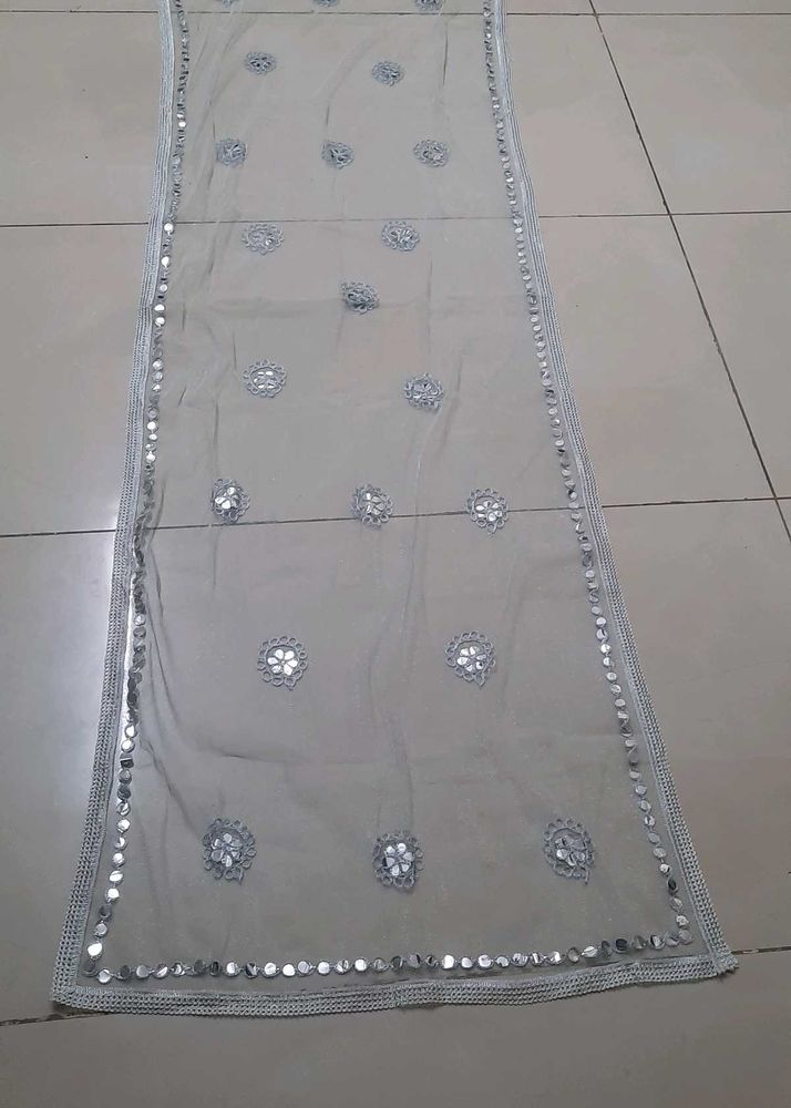 Embellished Net Dupatta with Mirror Work