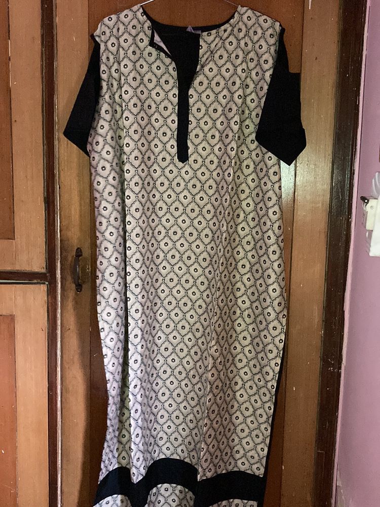 Off Shoulder Black Printed Kurti
