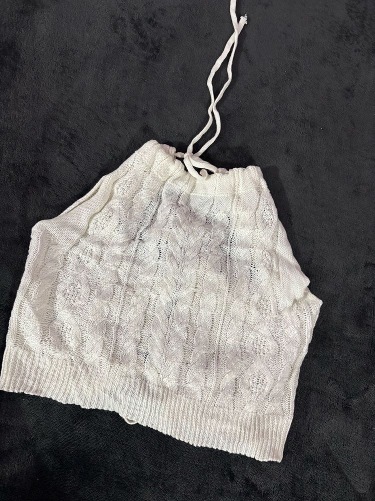 Chic White Crochet Knit Halter Top