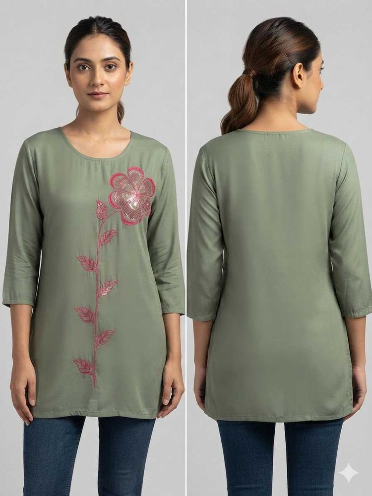Green Embroidered Kurta Tunic Top