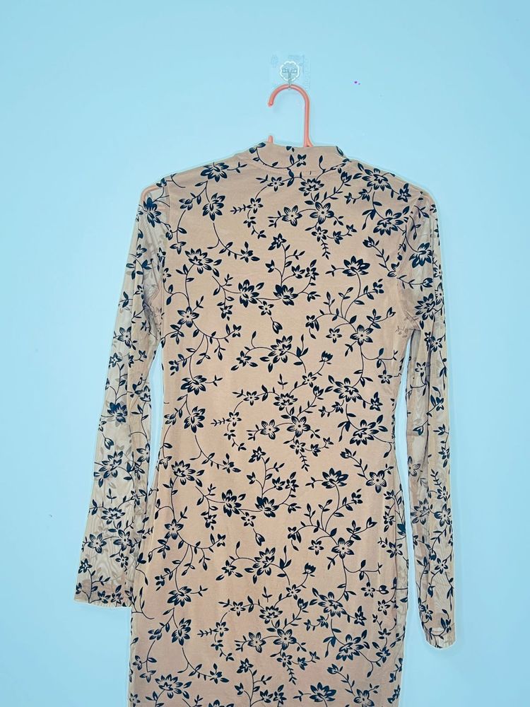 Elegant Floral Print Long Sleeve Mini Dress