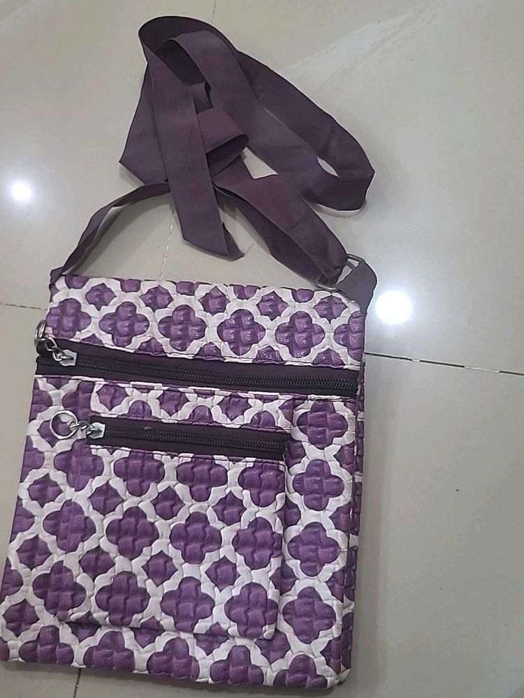 Purple &amp; White Patterned Crossbody Bag