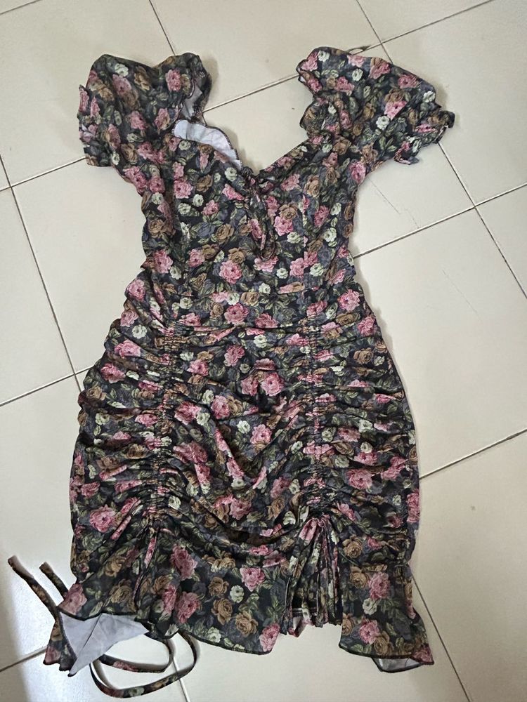 Floral Ruched Mini Dress