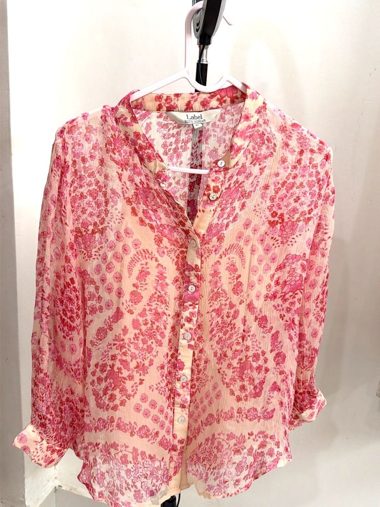 Flowy Pink Floral Button-Up Blouse