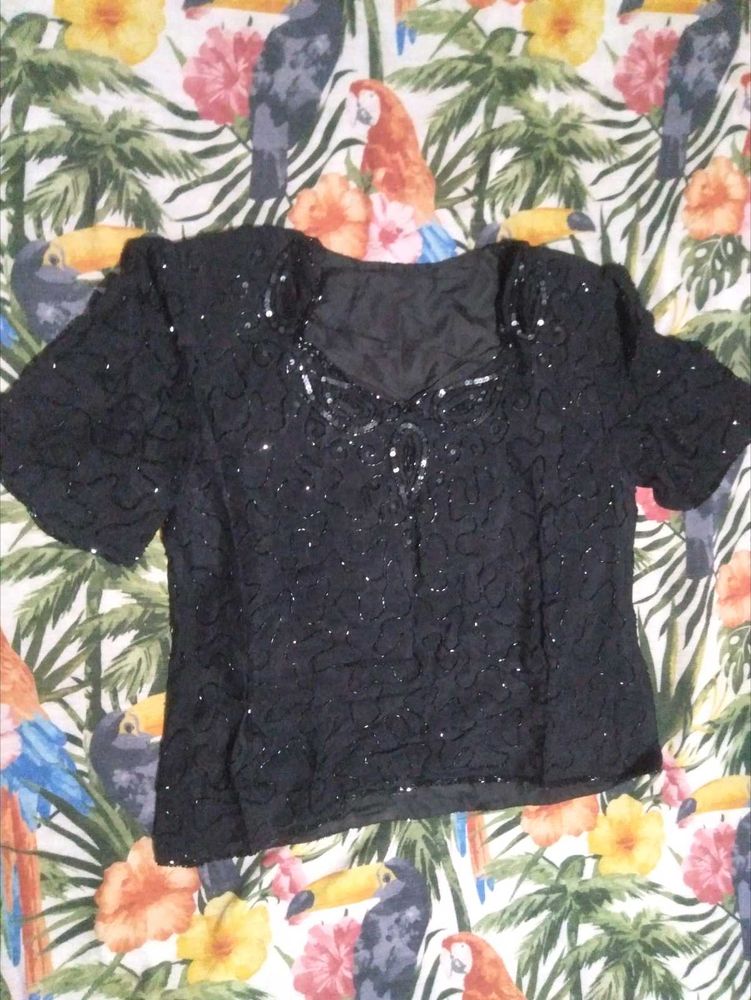 Sparkly Black Embellished Blouse