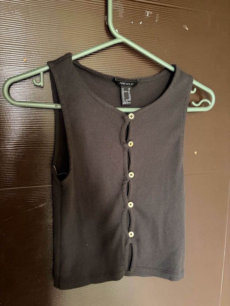 Ribbed Button-Up Tank Top