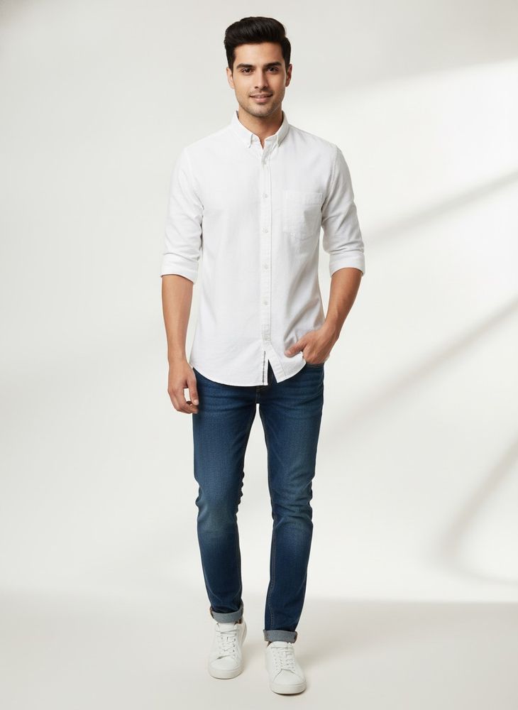 Men's Solid White Casual Shirt
