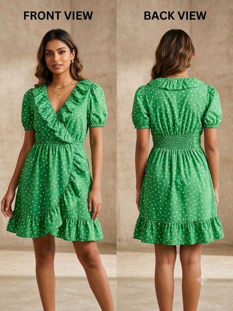 Green Polka Dot Wrap Dress