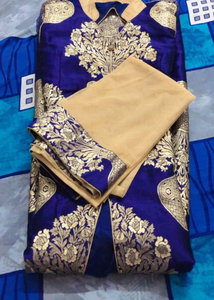 Royal Blue &amp; Gold Embroidered Dress