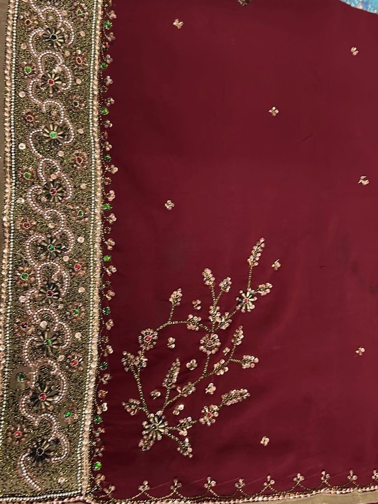 Maroon Embroidered Saree