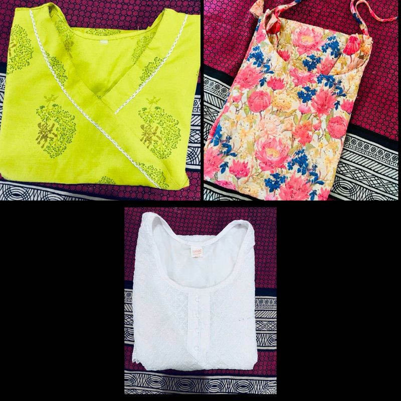 3 Women's Kurtas - Yellow, Floral &amp; White