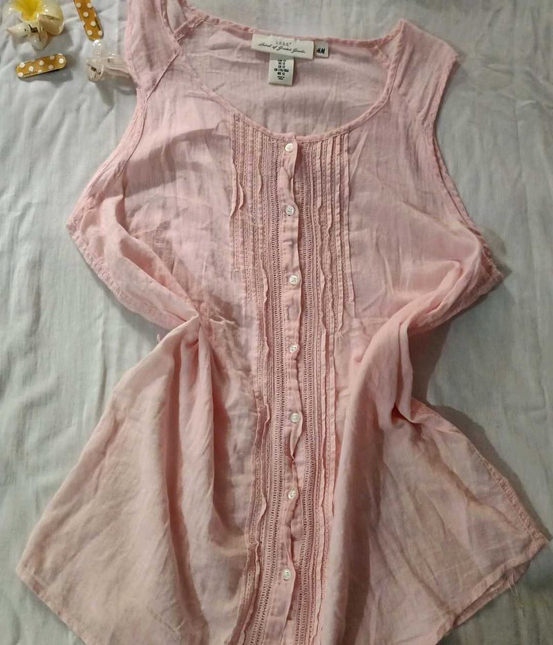 Chic Pink Button-Down Sleeveless Tunic