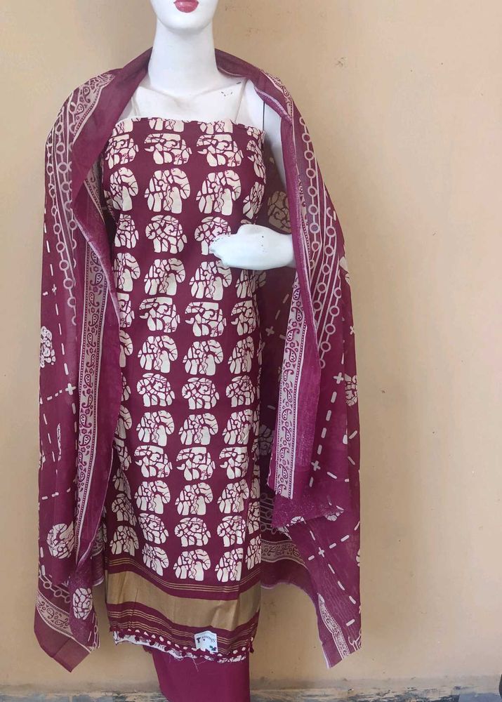 Maroon Elephant Print Kurta Set with Dupatta