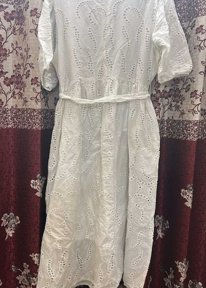 Chic White Eyelet Midi Dress