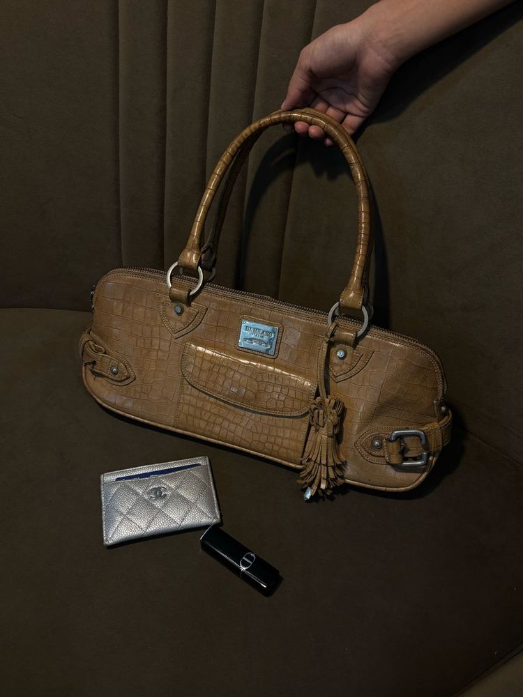 da Milano Stylish Tan Croc Embossed Hobo Bag