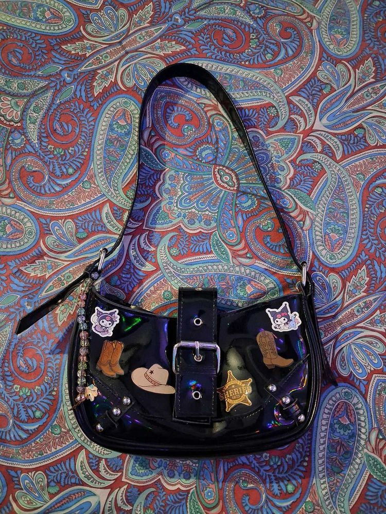 Y2K Black Patent Western Bag