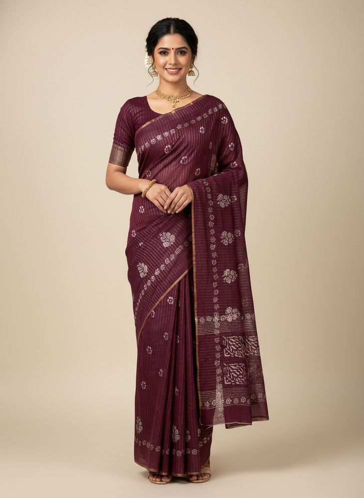 elegant meroon printed saree