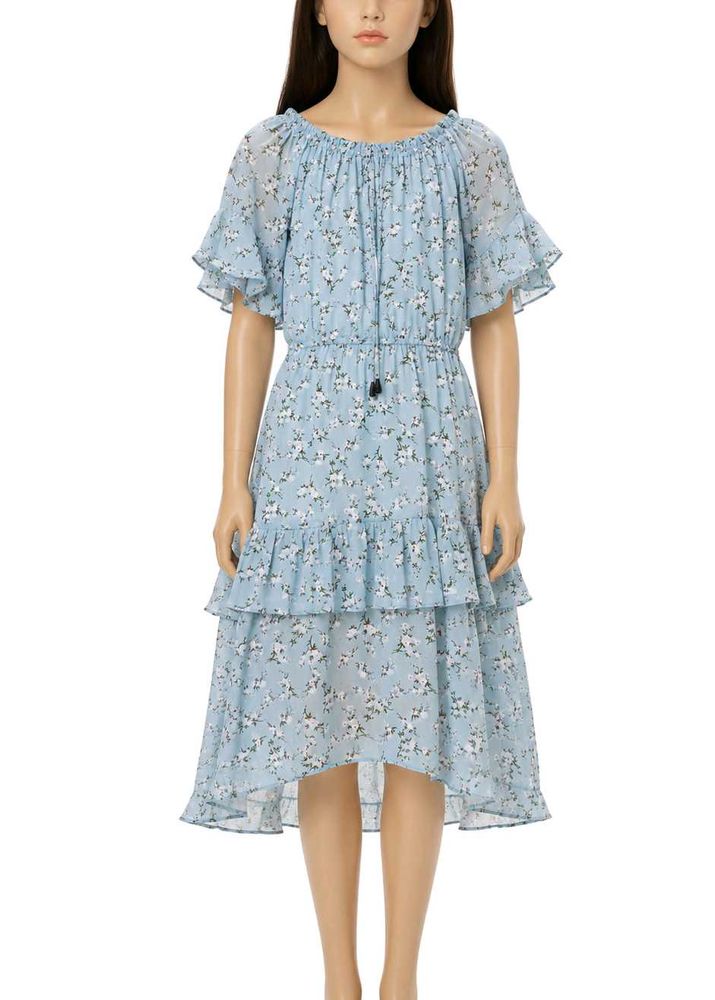 skyBlue colour floral Midi dress for girl
