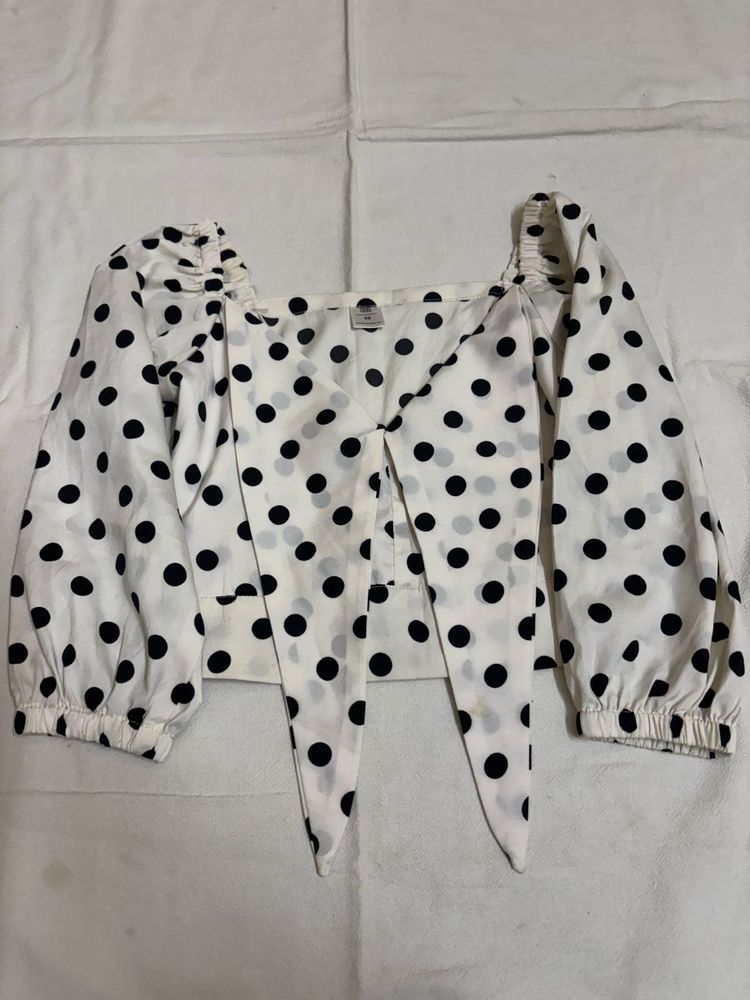 Polka Dot Bow Tie Crop Top