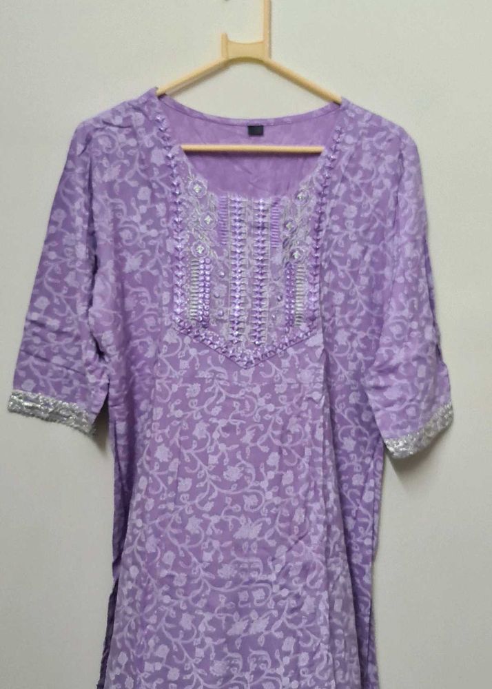 Beautiful Lavender Kurta with Embellished Neckline