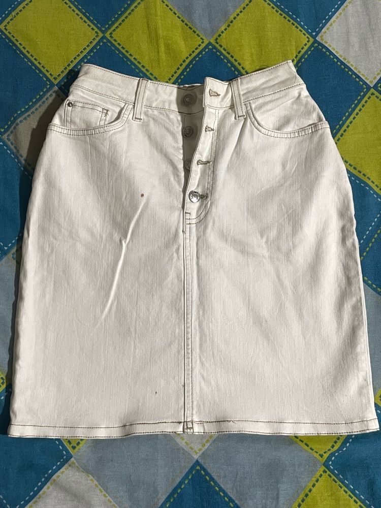 White Denim Button-Up Skirt