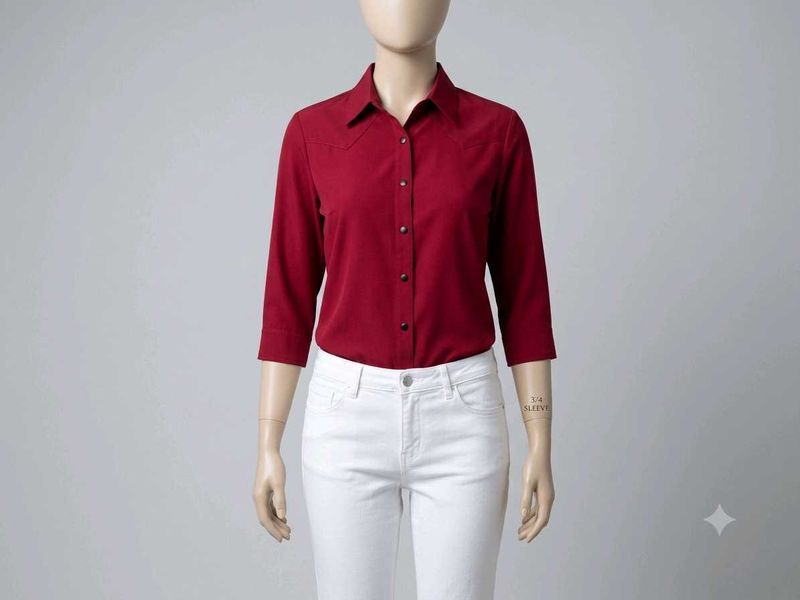 Chic Red 3/4 Sleeve Button-Up Shirt